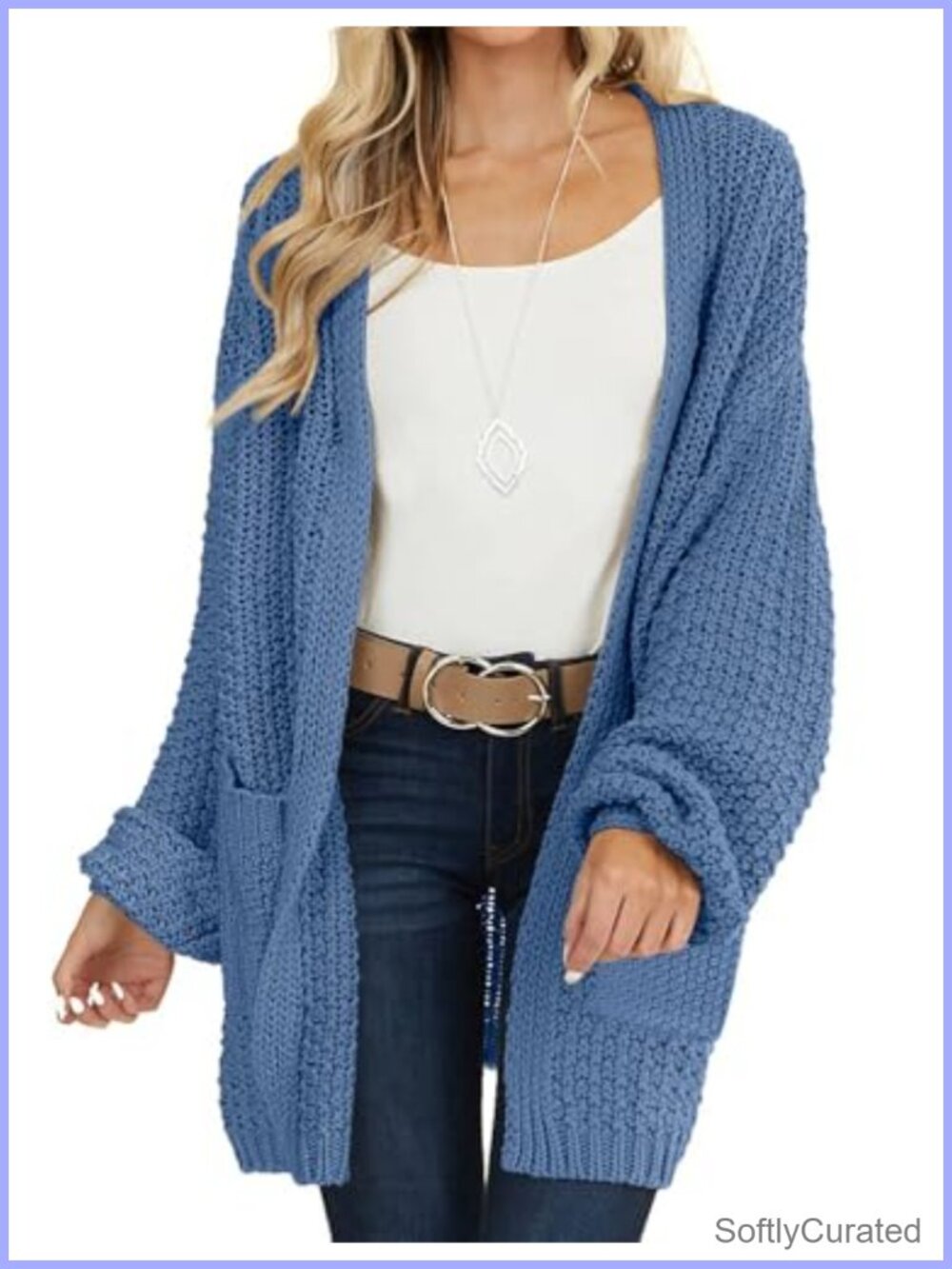 Womens Long Sleeve Chunky Knit Cardigan Sweater Slouchy Boyfriend Open Front